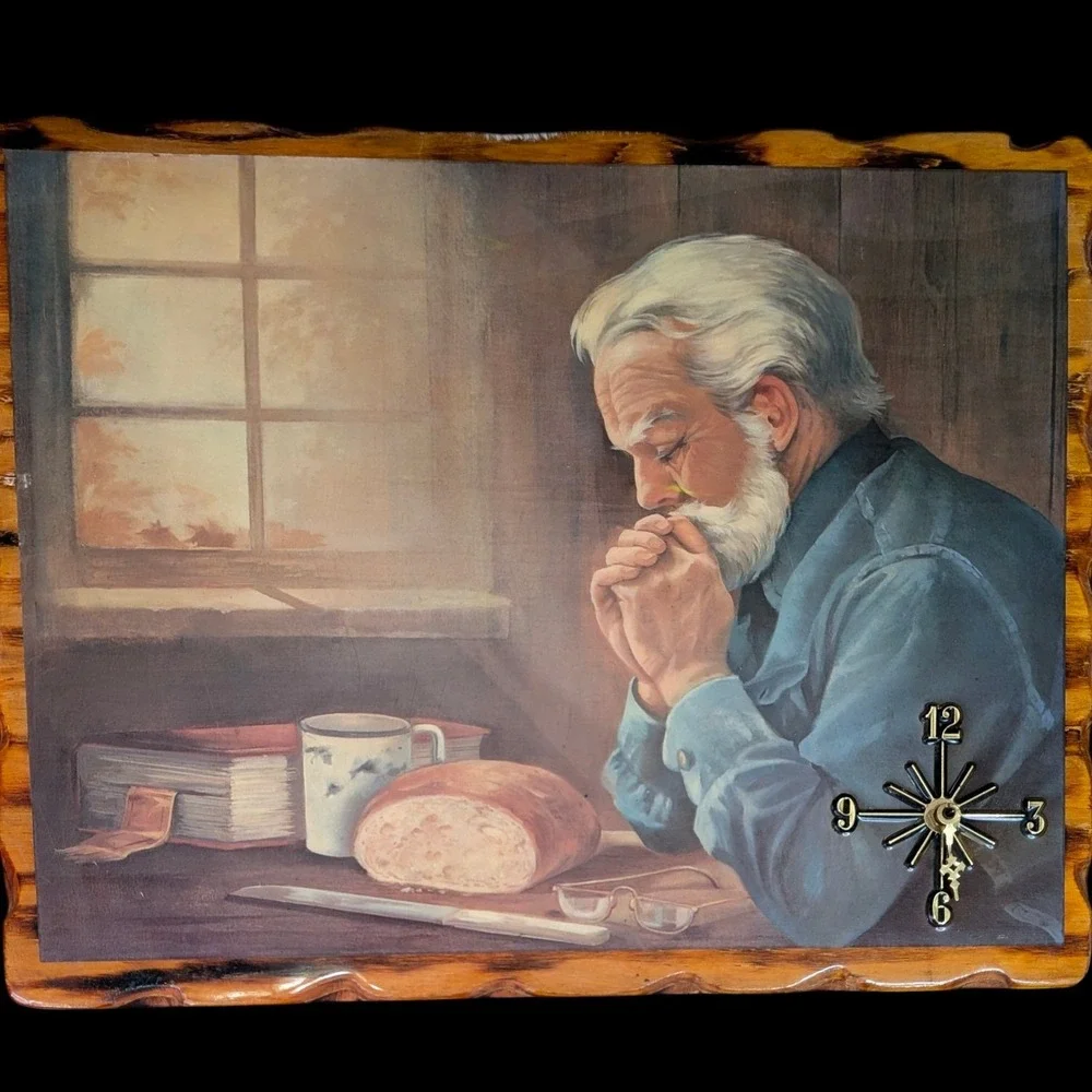 Vintage Praying Man Giving Thanks Saying Grace On Wooden Slab Cottagecore Granny